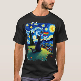 T-shirt Fierté Gay Chat Art Chat Style Nuit Étoilée LGBTQ