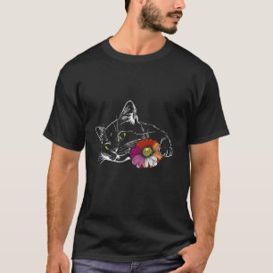 T-shirt Fierté lesbienne Chat noir avec Fleur LGBTQ Artist