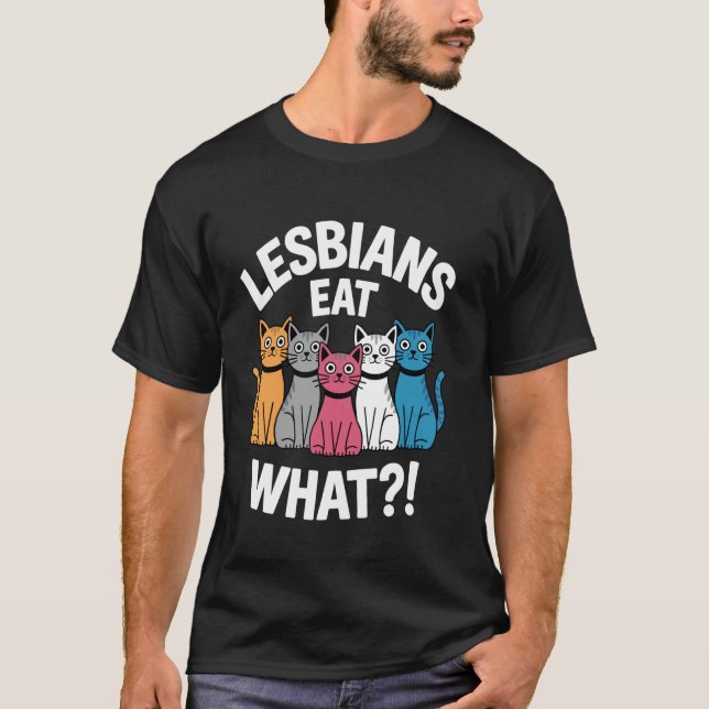 T-shirt Fierté lesbienne subtile Chat Lesbiennes Mangent Q (Devant)