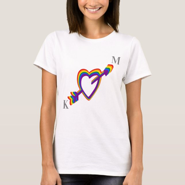 T-shirt Fierté LGBT Gay Mariage Coeur arc-en-ciel avec flè (Devant)
