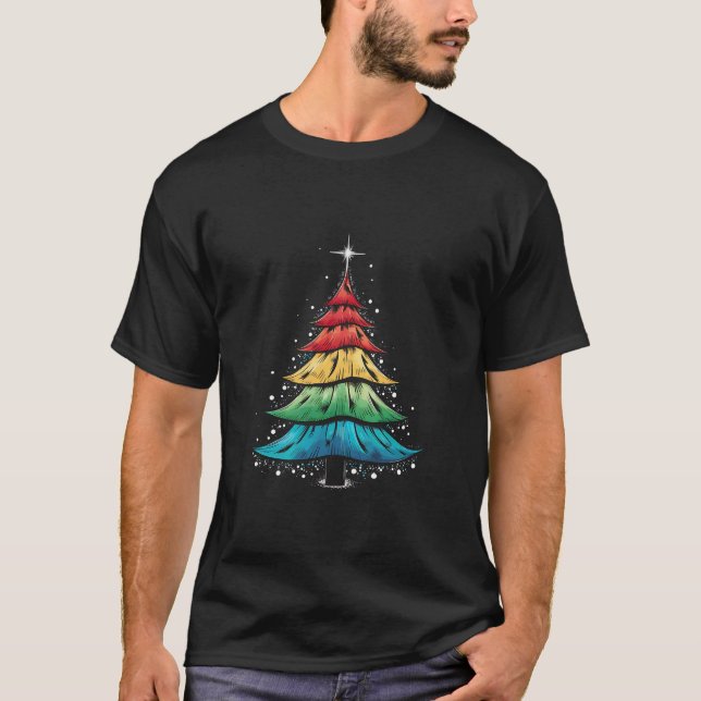 T-shirt Fierté LGBTQ Arc-en-ciel Drapeau Gay Arbre de Noël (Devant)