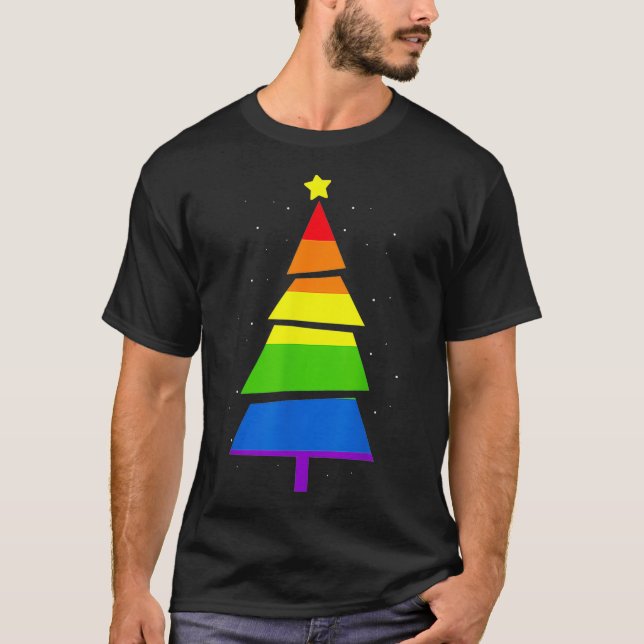 T-shirt Fierté LGBTQ Arc en ciel Drapeau Gay Arbre de Noël (Devant)