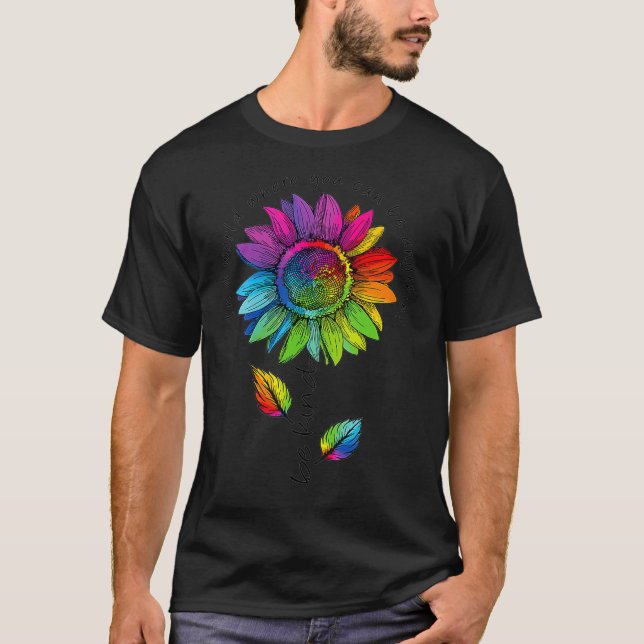 T-shirt Fierté mondiale de fleurs de tournesol arc-en-ciel (Devant)
