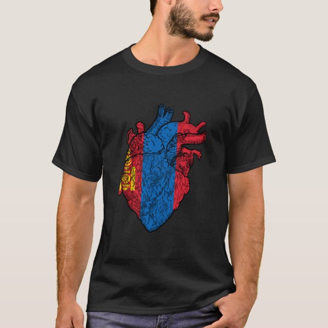 T-shirt Fierté mongole Drapeau Mongolie Cœur Racine mongol (Devant)