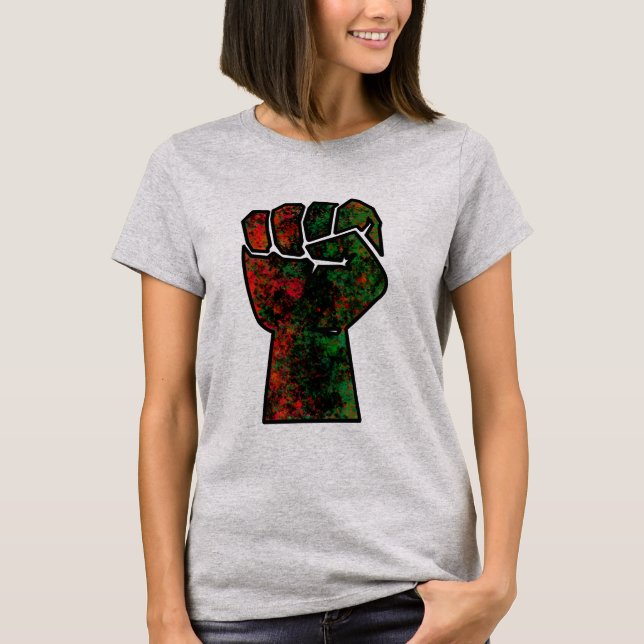 T-shirt fierté noire drapeau rouge vert poing panafricain  (Devant)