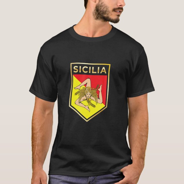T-shirt Fierté Sicilienne - Drapeau Sicilien Crest Et Shie (Devant)