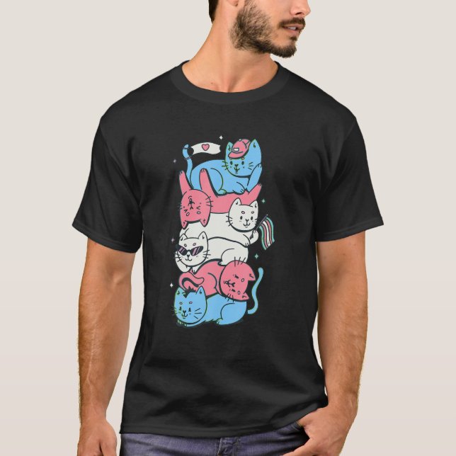 T-shirt Fierté transgenre Funny Kawaii Kitty Stack Tra (Devant)
