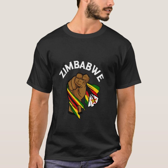 T-shirt Fierté zimbabwéenne Drapeau du Zimbabwe Poing levé (Devant)