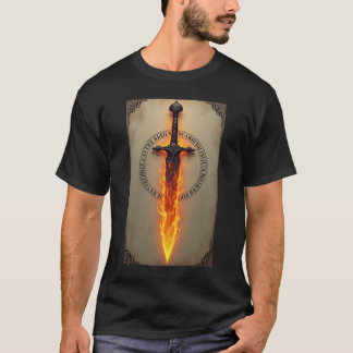 T-shirt Fiery Runes: Mystical Burning Sword