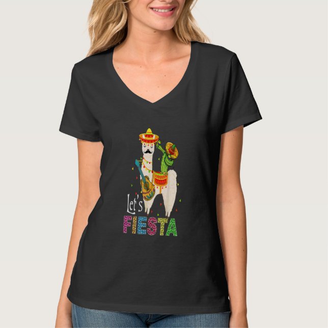 T-shirt Fiesta Llama Cinco De Mayo Cactus Sombrero M (Devant)