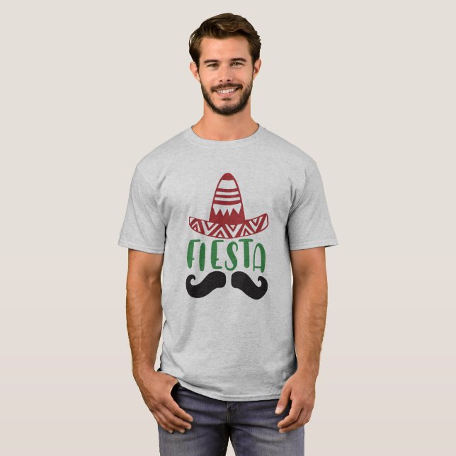T-shirt Fiesta mexicaine Moustache-Sombrero Design (Devant entier)