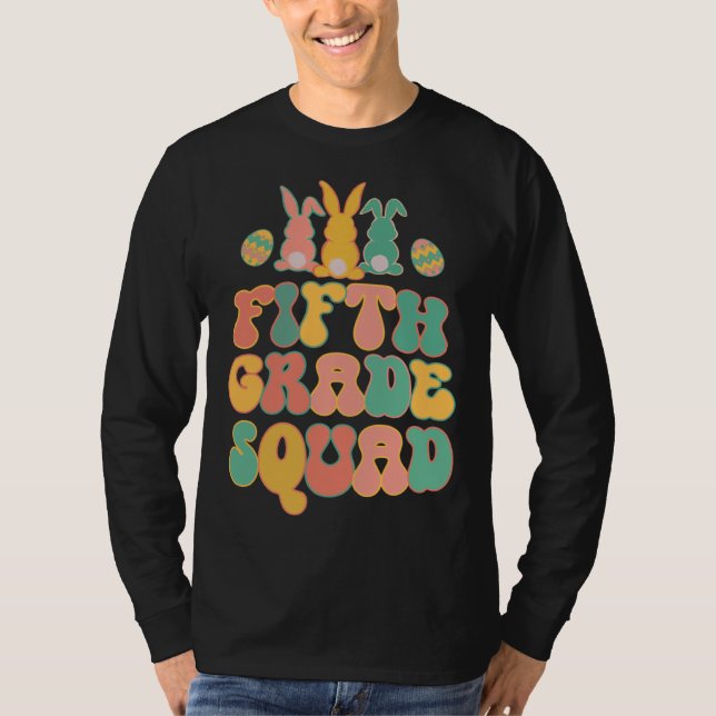 T-shirt Fifth Grad Squad Teacher  Retro Groovy Easter Bunn (Devant)