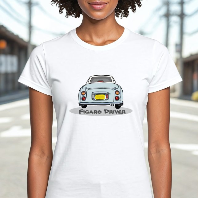 T-shirt Figarations Pale Aqua Figaro Nom du conducteur (Add your name to this cute blue figaro driver t-shirt! Perfect to wear whilst driving your cute car)