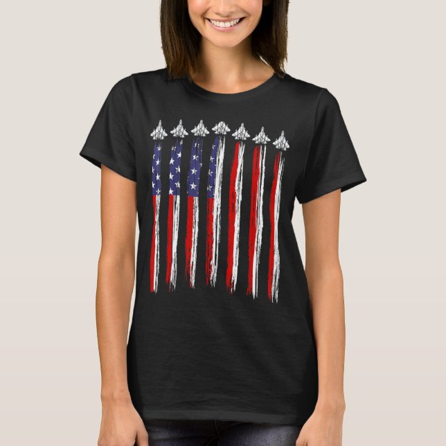 T-shirt Fighter Jet Airplane USA Flag 4th Of July Patrioti (Devant)