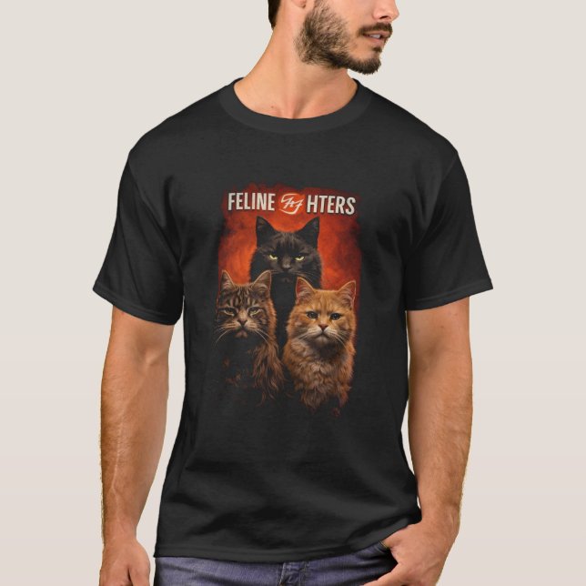 T-shirt Fighters Cat Parody Poster, Feline Fighters Rock C (Devant)