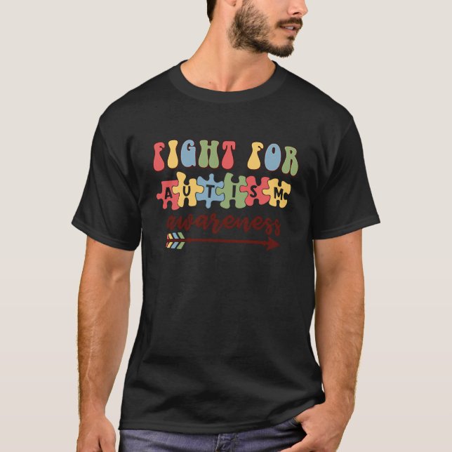 T-shirt Fights For Autism Awareness Retro Puzzle Piece For (Devant)