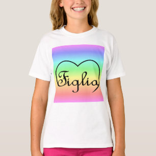 T-shirt Figlia Fille Coeur arc-en-ciel italien
