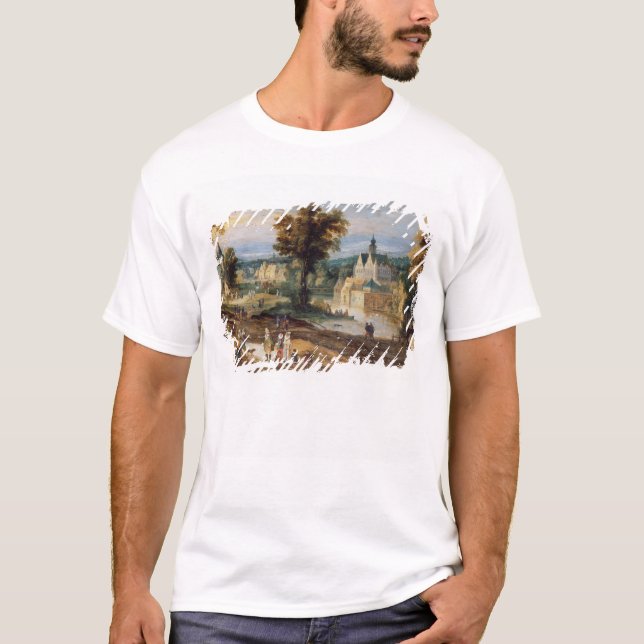 T-shirt Figures dans un paysage avec le bey de village et (Devant)
