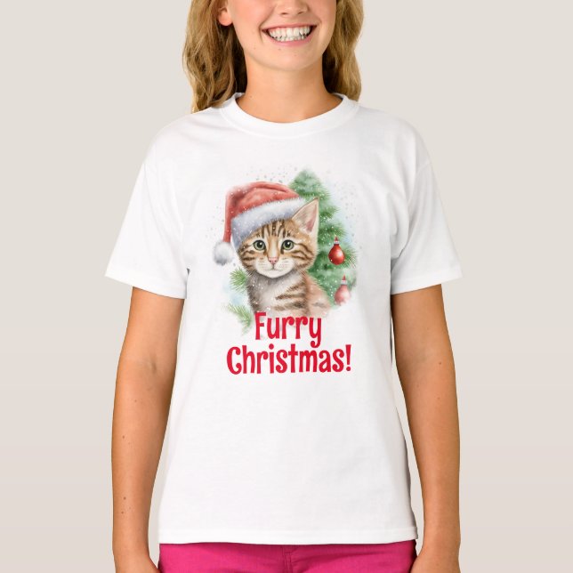 T-shirt Fil de chat de Père Noël personnalisable (Devant)