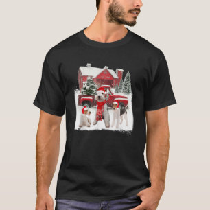 T-shirt Fil de fils Terrier Santa Hat Red Truck Tree Farm 