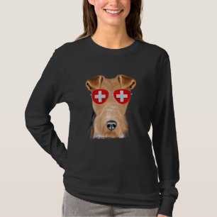 T-shirt Fil Fox Terrier Chien Suisse Drapeau lunettes de s