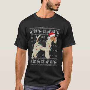 T-shirt Fil Fox Terrier lumières laides Santa Hat Chien Xm