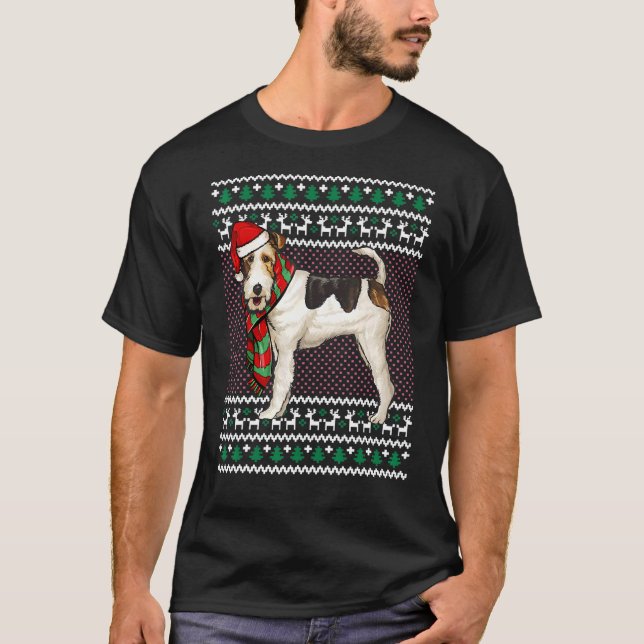 T-shirt Fil Xmas Fox Terrier Chien Santa Hat Vilain Noël (Devant)