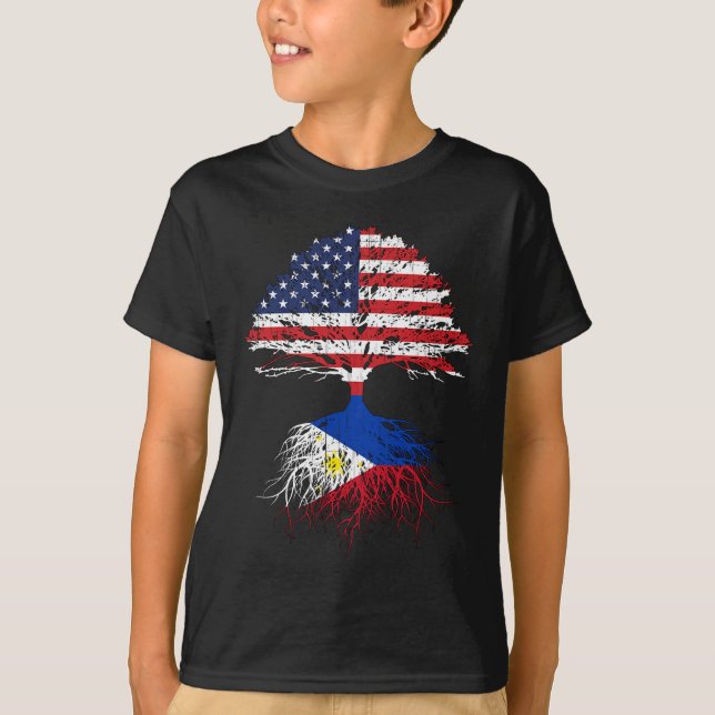 T-shirt Filipino Roots American Grosses Philippines Drapea (Devant)