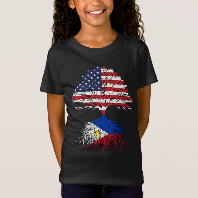 T-Shirt Filipino Roots American Grosses Philippines Drapea (Devant)