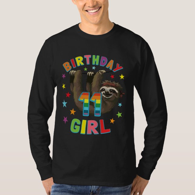 T-shirt Fille 11e anniversaire Sloth 11 année Vieux B Day  (Devant)