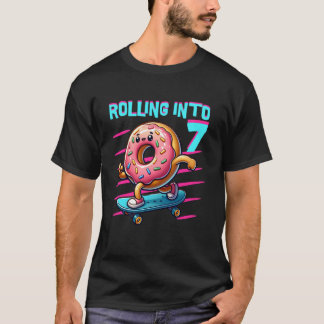 T-shirt Fille 7 Ans Anniversaire Skateboard et Donut Gra