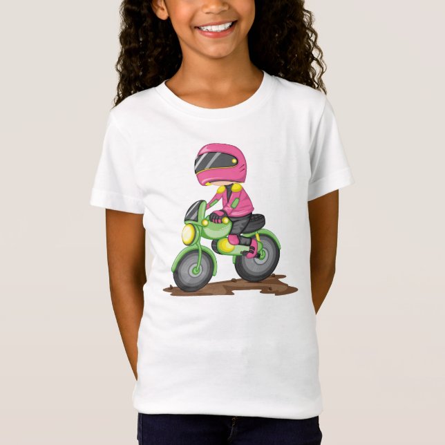 T-Shirt Fille à moto avec casque rose (Devant)