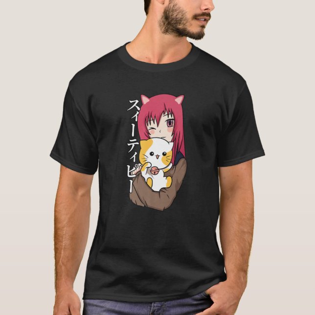 T-shirt Fille Ado Anime - Amoureux des chats - Culture jap (Devant)