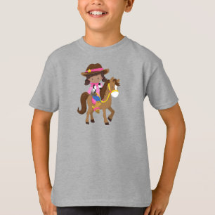 T-shirt Fille Africaine Américaine, Cowgirl, Sheriff, Chev