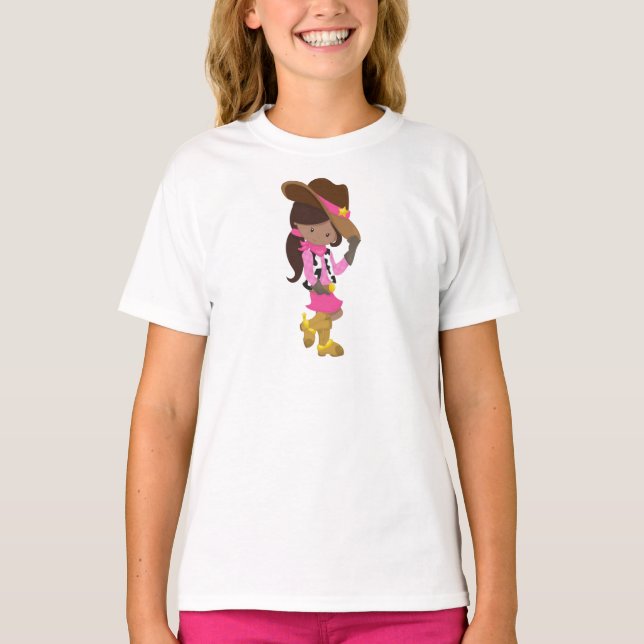 T-shirt Fille Africaine Américaine, Cowgirl, Sheriff, West (Devant)
