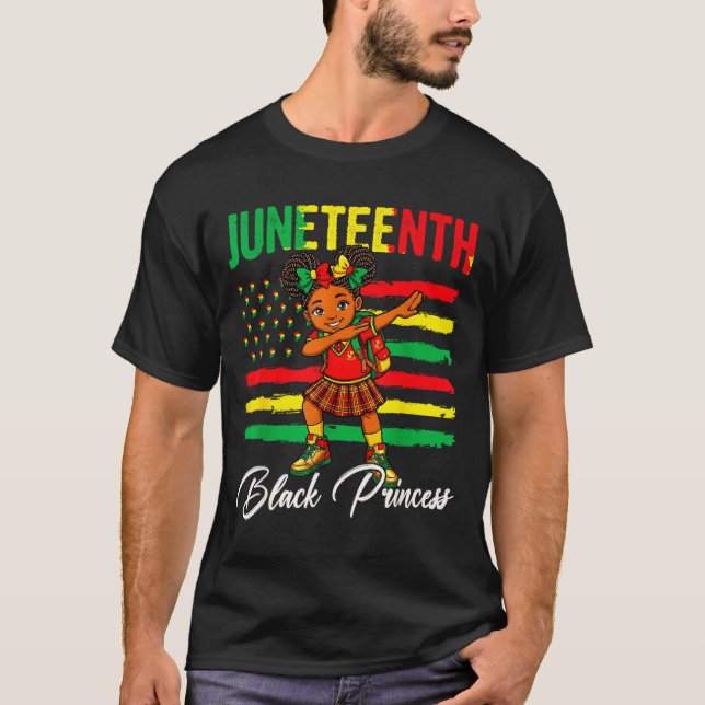 T-shirt Fille afro Juneteenth faisant un dab princesse noi (Devant)