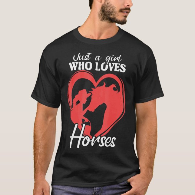 T-shirt Fille Aime Chevaux Cheval  Équitation (Devant)