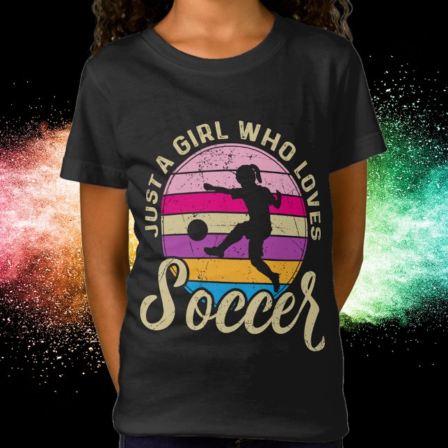 T-Shirt Fille Aime Football Coucher de soleil coloré (Girl Loves Soccer Colorful Sunset T-Shirt)