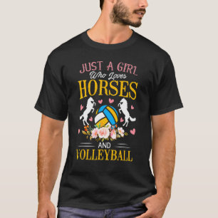 T-shirt Fille aime les chevaux et le volley-ball