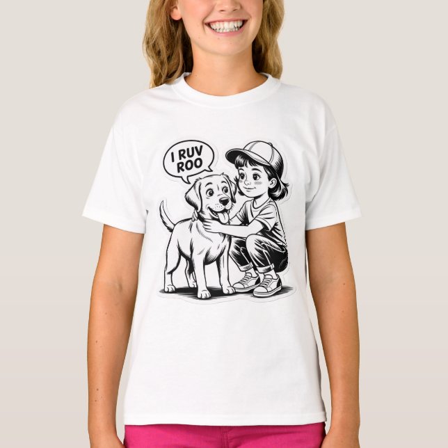 T-SHIRT FILLE AIME SON CHIEN  (Devant)