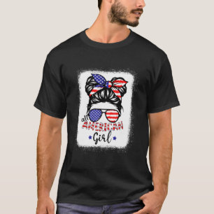 T-shirt Fille américaine du 4 juillet avec un chignon déco