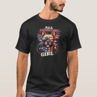 T-shirt Fille Américaine Français Patriotique 4 juillet F