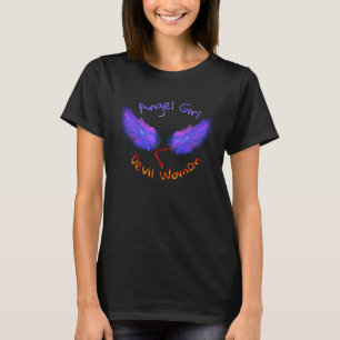 T-shirt Fille ange femme diable ailes de feu bleues forte