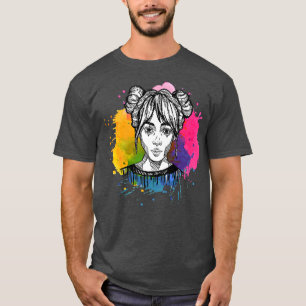 T-shirt Fille Anime à la main mignonne avec un slpash coul