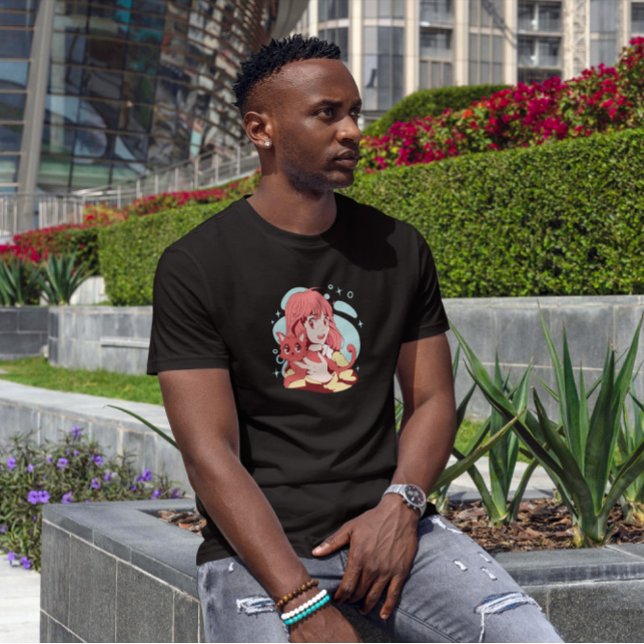 T-shirt Fille Anime Avec Chat (Créateur téléchargé)