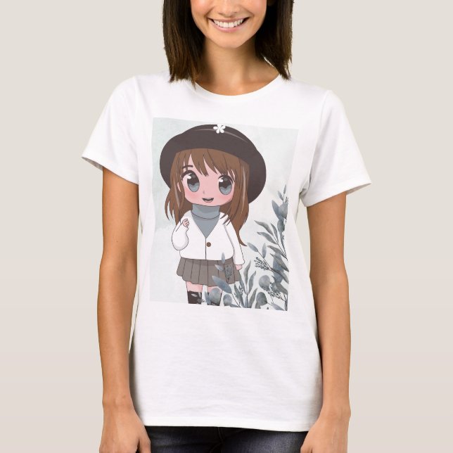 T-shirt fille anime avec des fleurs (Devant)