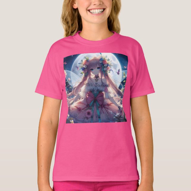 T-shirt Fille Anime Fleur Lune Fée (Devant)