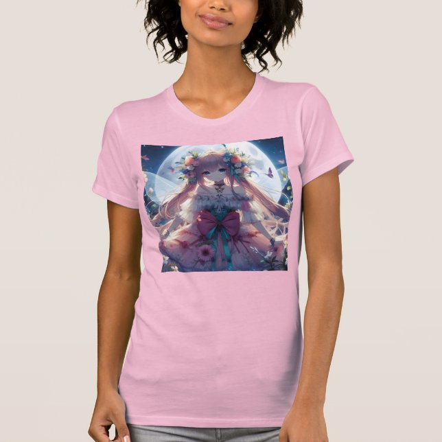 T-shirt Fille Anime Fleur Lune Fée (Devant)