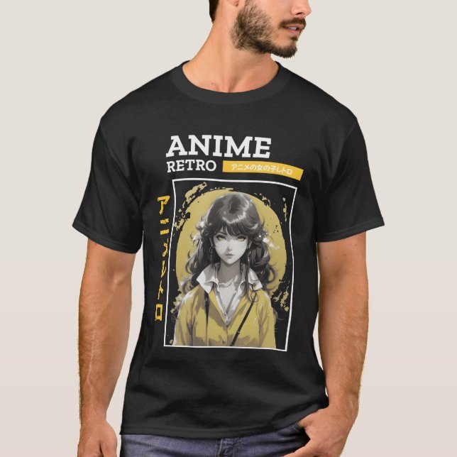 T-shirt Fille anime jaune rétro drôle (Devant)