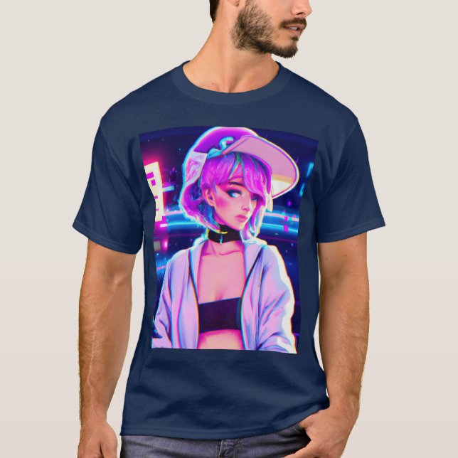 T-shirt Fille Anime Synthwave Esthétique Pastel Fille Anim (Devant)